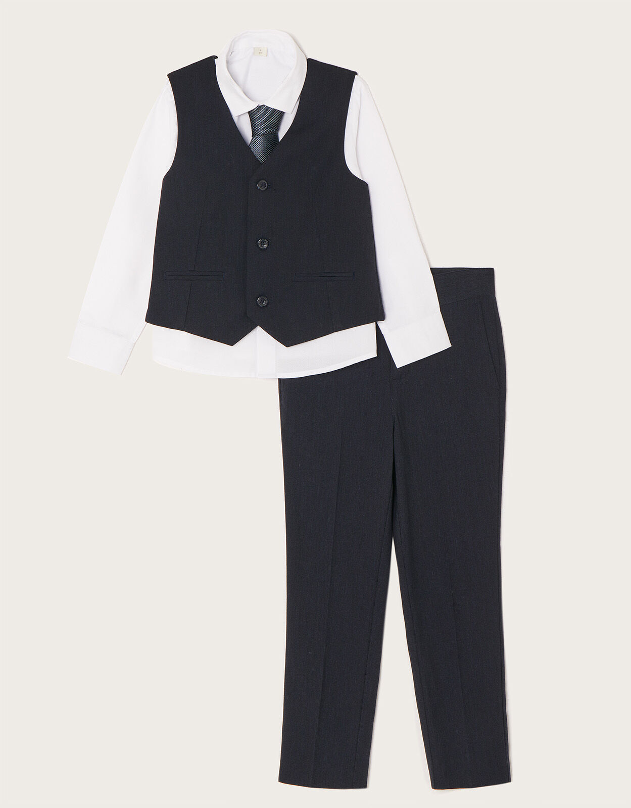Perry Ellis Boy's 4 Piece Suit with White Shirt - U Shaped Vest