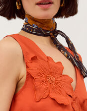 Rosalie Floral Appliqu&eacute; Cotton Midi Dress, Orange (ORANGE), large