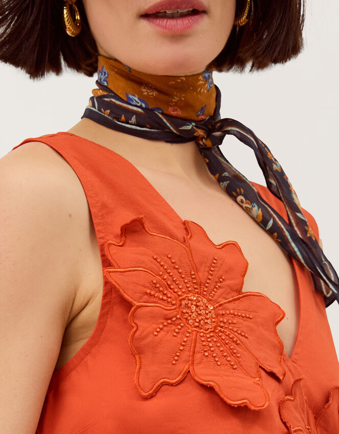 Rosalie Floral Appliqu&eacute; Cotton Midi Dress, Orange (ORANGE), large