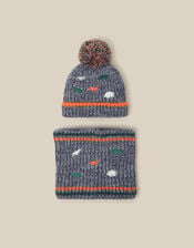 Dino Bobble Hat & Snood Set, Grey (GREY), large