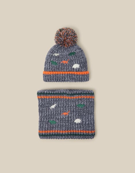 Dino Bobble Hat & Snood Set, Grey (GREY), large