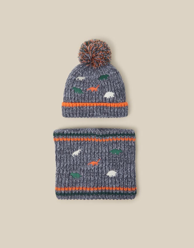 Dino Bobble Hat & Snood Set, Grey (GREY), large
