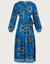 Thea Print Wrap Dress in Sustainable Viscose, Blue (COBALT), large