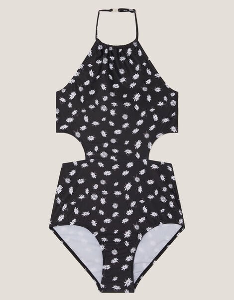 Ditsy Print Cut-Out Swimsuit , Black (BLACK), large