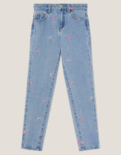 Butterfly Embroidered Straight Leg Jeans, Blue (BLUE), large
