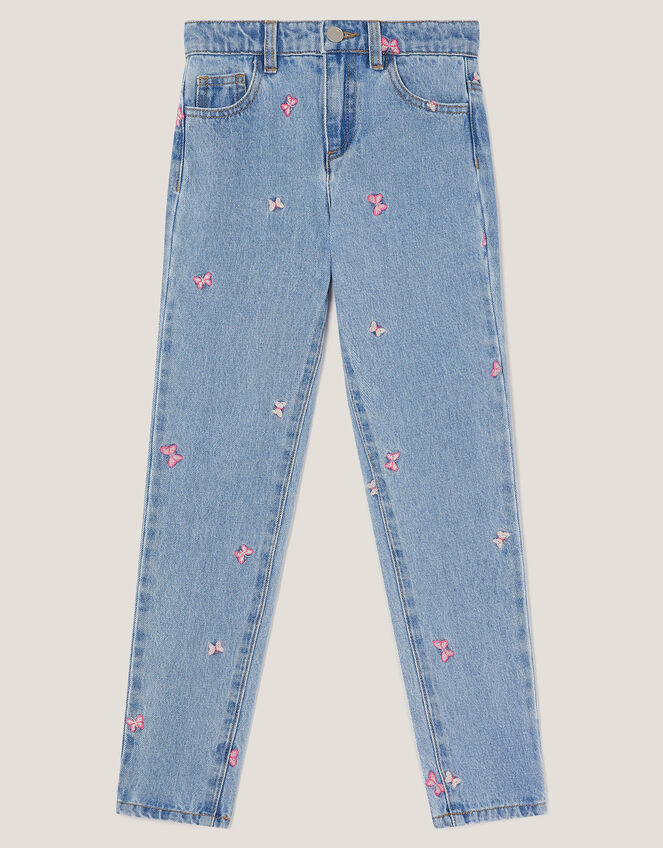 Butterfly Embroidered Straight Leg Jeans, Blue (BLUE), large