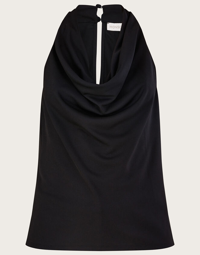 Crepe Cowl Neck Sleeveless Jersey Top, Black (BLACK), large