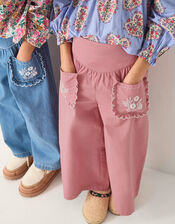 Floral Embroidered Scallop Trousers, Pink (PINK), large