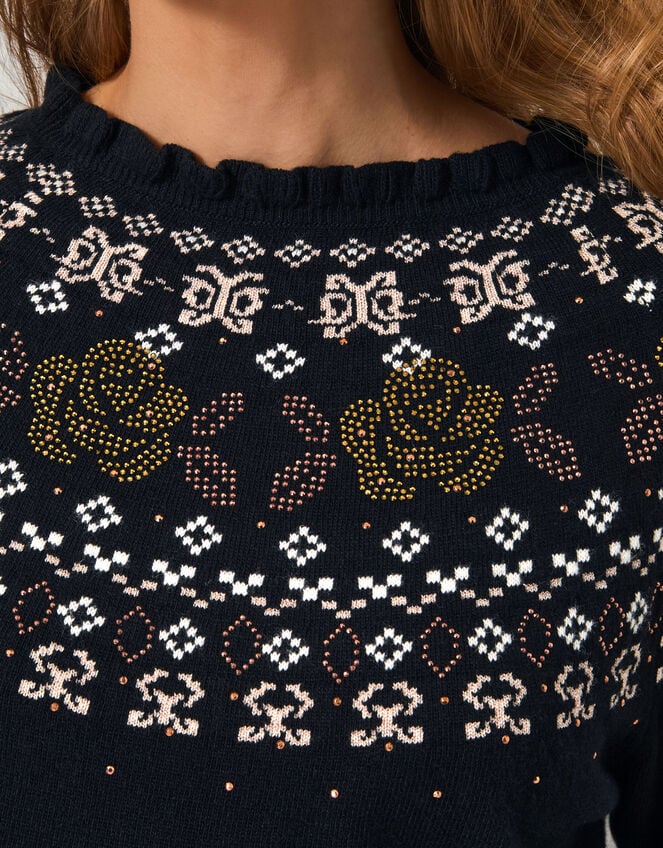 Fia Hotfix Fair Isle Sweater, Black (BLACK), large