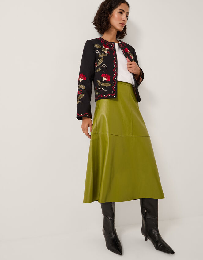 Pippa Faux Leather Midi Skirt, Green (OLIVE), large
