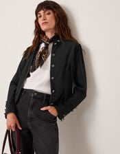 Salome Fringe Faux Suede Jacket, Black (BLACK), large