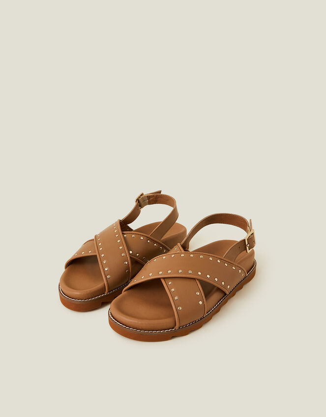 Suki Stud Leopard Print Sandals, Tan (TAN), large