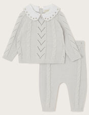 Newborn Cable Knit Top and Trouser Set, Grey (GREY), large