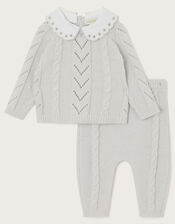 Newborn Cable Knit Top and Trouser Set, Gray (GREY), large
