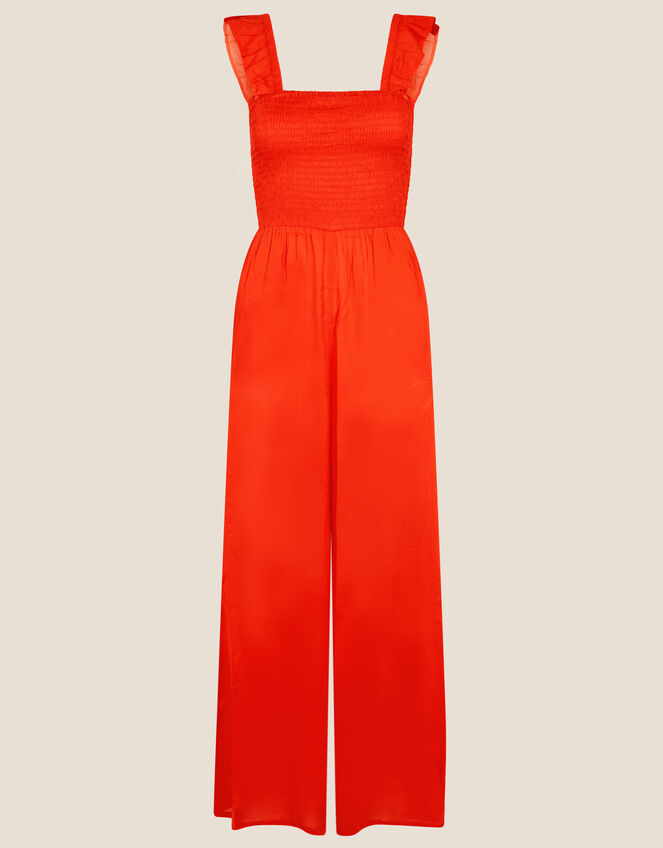 Ruffle Strap Wide Leg Jumpsuit, Orange (ORANGE), large