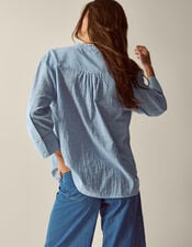 Tanya Ruffle Stripe Shirt, Blue (BLUE), large