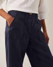 Jolie Short Linen Wide Leg Trousers, Blue (NAVY), large