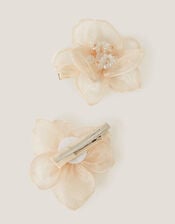 2-Pack Flower Bead Hair Clips, Cream (CREAM), large