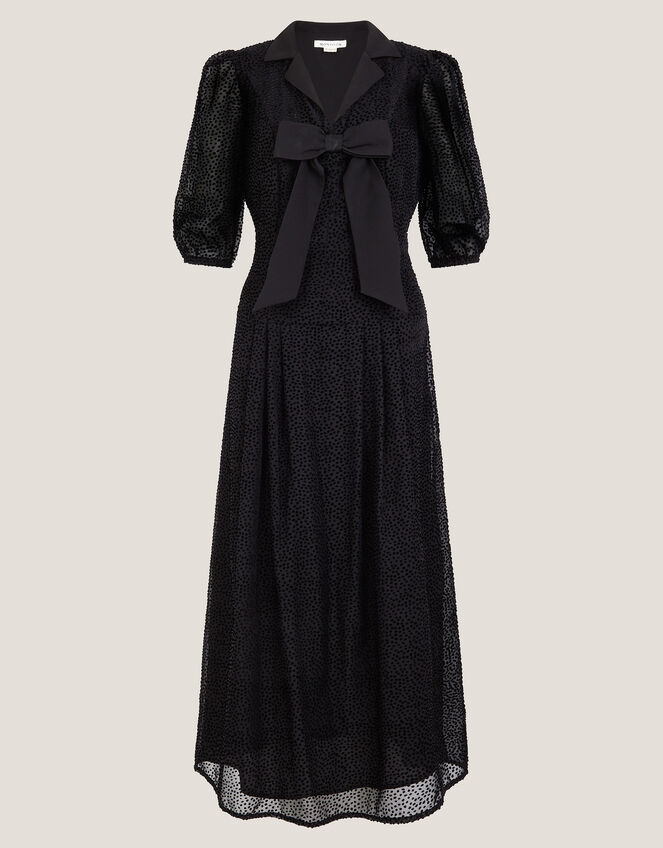 Mae Polka Dot Devoré Midi Dress, Black (BLACK), large