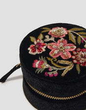 Round Floral Embroidered Jewellery Box, , large