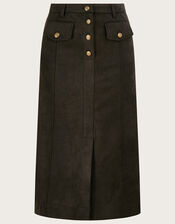 Button Detailing Suedette Skirt , Green (KHAKI), large
