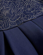 Floral Embroidered Scuba Dress, Blue (NAVY), large
