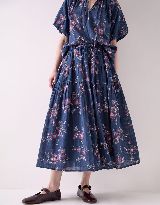 East Layla Floral Midi Skirt, Blue (BLUE), large