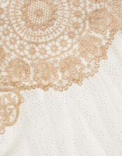 Baby Estella Embroidered Tulle Dress, Gold (GOLD), large