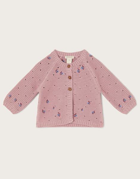 Newborn Pointelle Floral Cardigan, Purple (LILAC), large