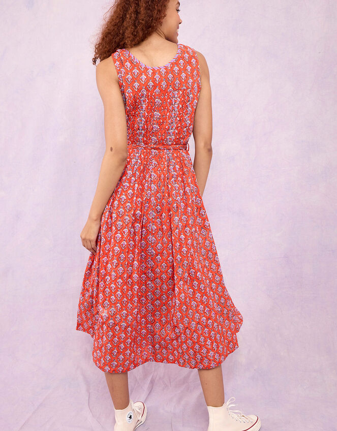 East Skye Pintuck Midi Dress in Organic Cotton, Red (RED), large