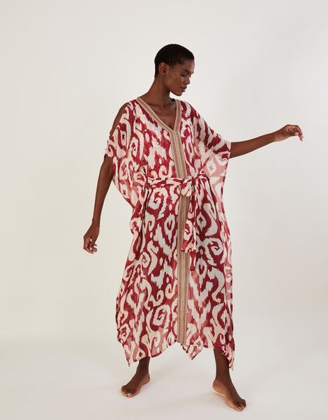 Ikat Print Maxi Kaftan, ROUGE, large