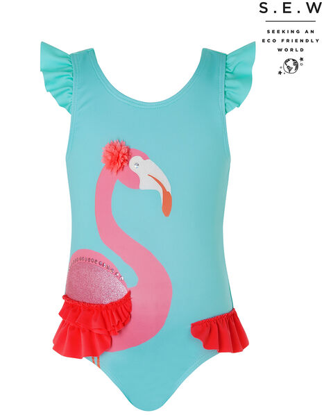 Baby Cora Flamingo Swimsuit with Recycled Polyester Blue, Blue (TURQUOISE), large