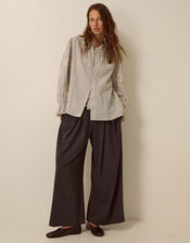Iris Cornelli Embroidered Stripe Shirt, Ivory (IVORY), large