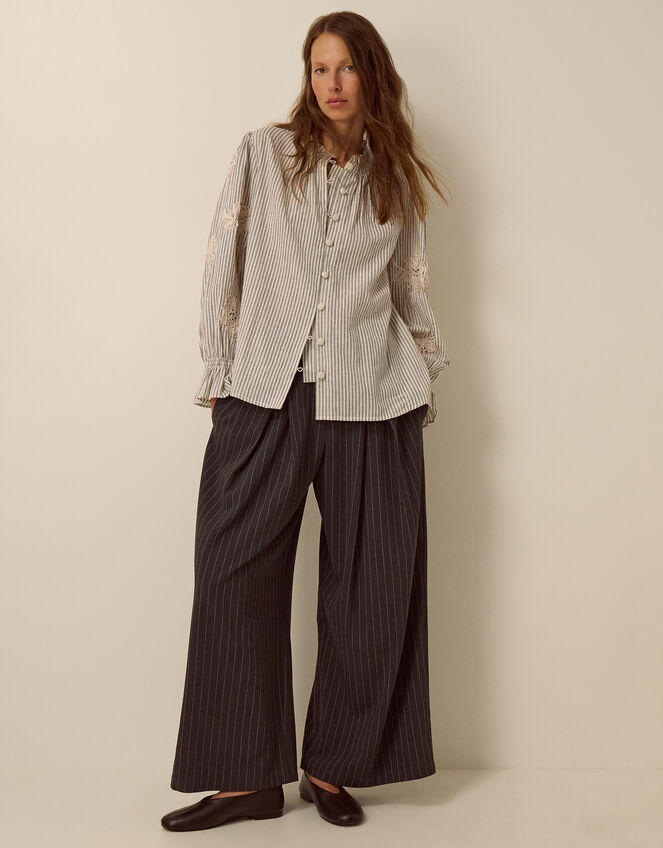 Iris Cornelli Embroidered Stripe Shirt, Ivory (IVORY), large