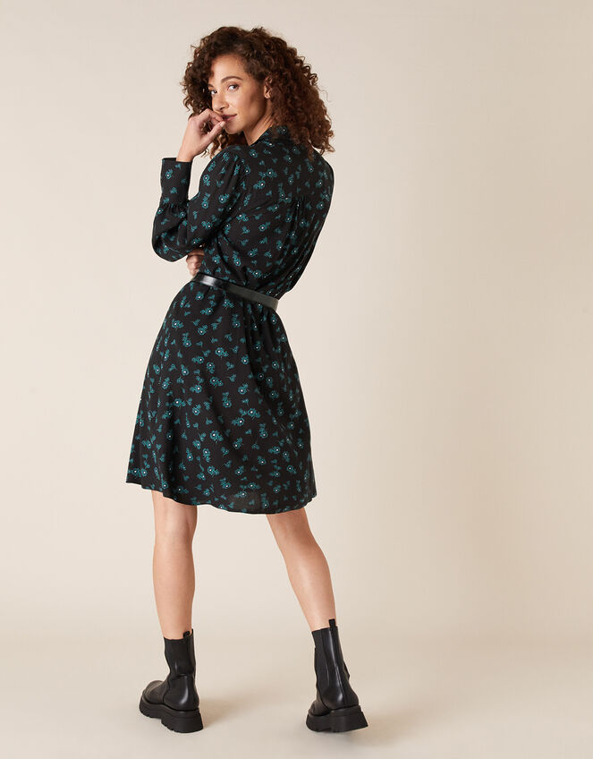 Ditsy Floral Knee-Length Dress, Black (BLACK), large