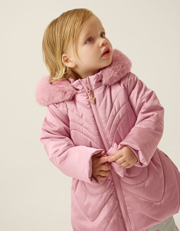Faux Fur Belted Bow Coat, Pink (PINK), large