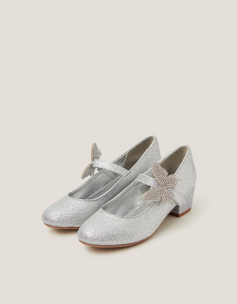 Butterfly Strap Glitter Heels, Silver (SILVER), large
