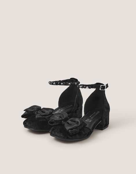 Embellished Bow Velvet Two Part Heels, Black (BLACK), large