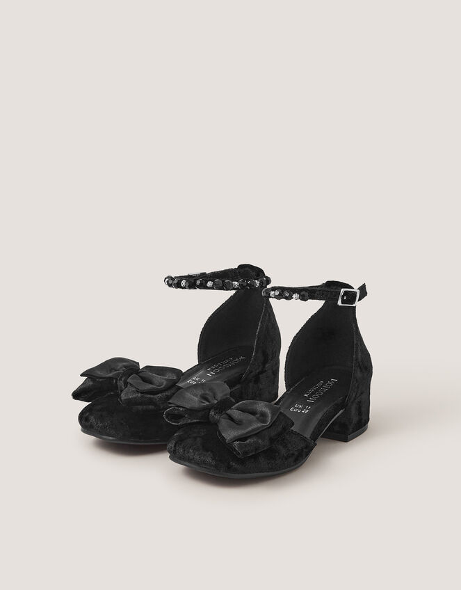 Embellished Bow Velvet Two Part Heels, Black (BLACK), large