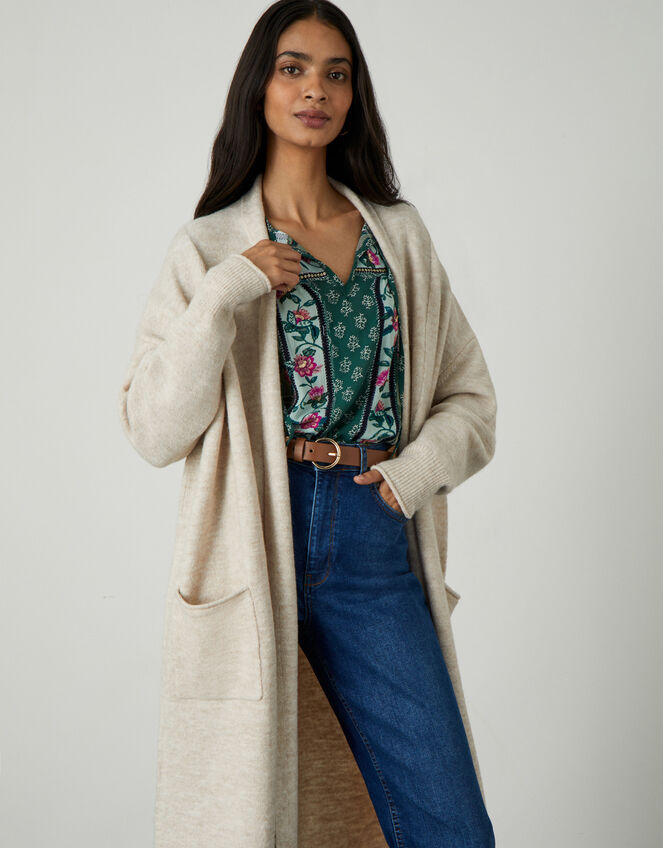 Longline Cardigan with Recycled Polyester, Ivory (IVORY), large