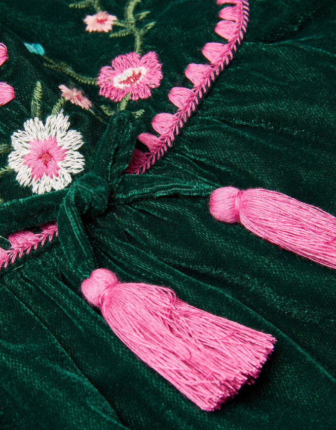 Boutique Velvet Rose Embroidered Dress, Green (GREEN), large