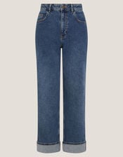 Tina Straight Turn Up Jeans, Blue (MID AUTHENTIC BLUE), large