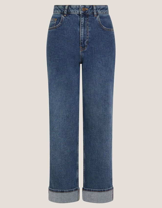 Tina Straight Turn Up Jeans, Blue (MID AUTHENTIC BLUE), large