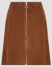 Sienna Suede Zip Skirt, Tan (TAN), large
