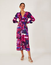 Darcie Satin Print Midi Dress, Pink (PINK), large
