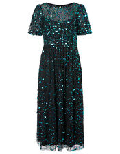 Aphrodite Heart Sequin Midi Dress, Black (BLACK), large