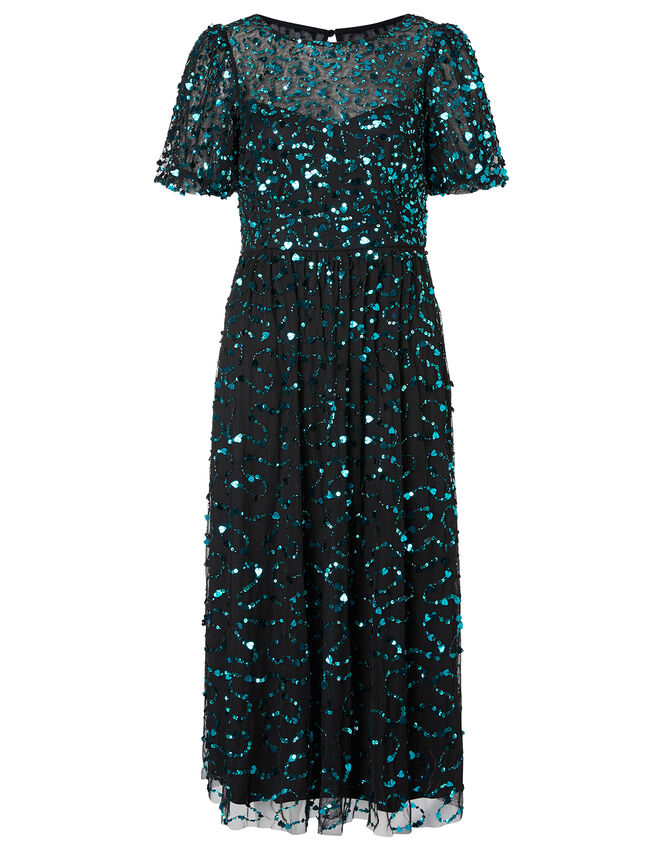 Aphrodite Heart Sequin Midi Dress, Black (BLACK), large