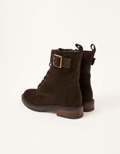 Suzie Suede Buckle Biker Boots, Brown (CHOCOLATE), large
