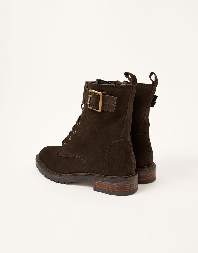 Suzie Suede Buckle Biker Boots, Brown (CHOCOLATE), large