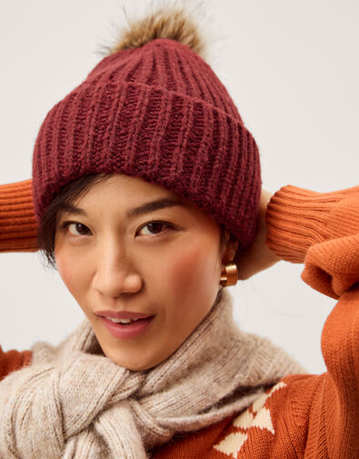 Dede Pom-Pom Beanie Hat, Red (BURGUNDY), large